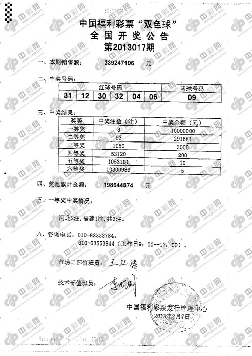 双色球2015年第63期开奖号码揭晓